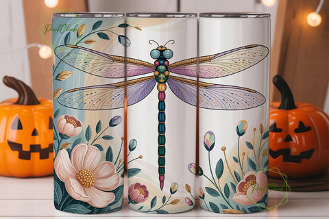 Jeweled Dragonfly Floral 20oz Tumbler Sublimation PixelChick 