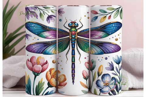 Jeweled Dragonfly Floral 20oz Tumbler Sublimation PixelChick 