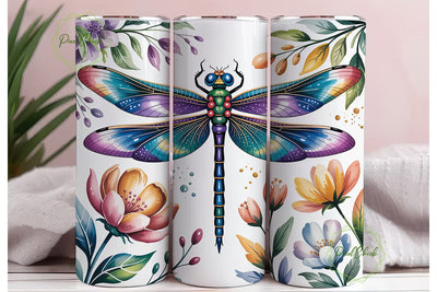 Jeweled Dragonfly Floral 20oz Tumbler Sublimation PixelChick 