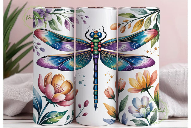 Jeweled Dragonfly Floral 20oz Tumbler Sublimation PixelChick 