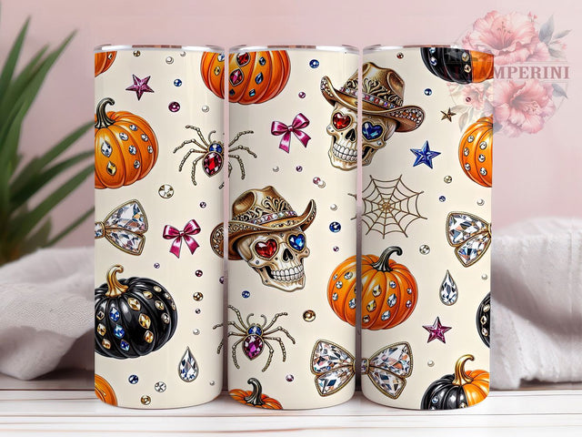 Jeweled Halloween Skulls 20oz Tumbler, Halloween Skulls, Jeweled Style, Spooky Theme, Sublimation Wrap, 20oz Tumbler, Gothic Aesthetic, Dark Design Sublimation Li Zamperini 