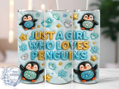 Jeweled Penguin Winter Holiday 20oz Tumbler, Sparkly 3D, Winter Illustration, Penguin Lover, Cute Holiday, Skinny Tumbler, Sublimation PNG Sublimation ToriDesigns 