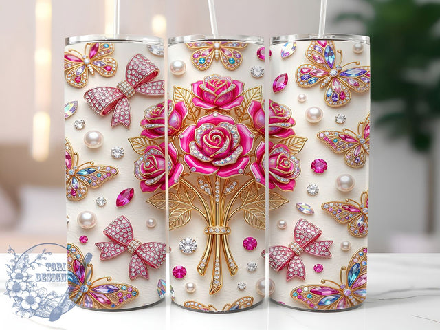 Jeweled Pink Rose Bouquet 20oz Tumbler, Jeweled Pink Rose, Pink Rose Bouquet, Jeweled Rose PNG, Pink Rose Tumbler, Rose Bouquet PNG, Jeweled Rose Bouquet, 20oz Tumbler Wrap Sublimation ToriDesigns 