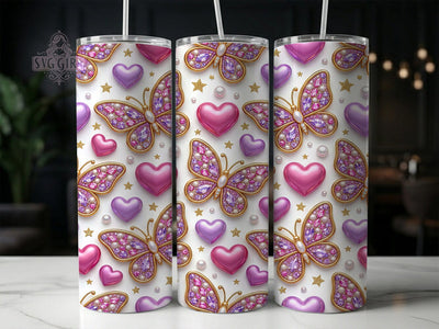 Jeweled Puffy Butterflies 20oz Tumbler, Jeweled Puffy Butterflies, Puffy Butterflies, Jeweled Butterflies, Butterfly Tumbler, 20oz Tumbler, Puffy Tumbler, Tumbler Wrap Sublimation SvggirlplusArt 