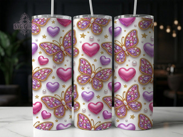 Jeweled Puffy Butterflies 20oz Tumbler, Jeweled Puffy Butterflies, Puffy Butterflies, Jeweled Butterflies, Butterfly Tumbler, 20oz Tumbler, Puffy Tumbler, Tumbler Wrap Sublimation SvggirlplusArt 