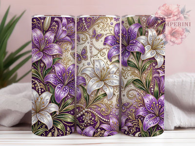 Jeweled Purple Lily 20oz Tumbler, Jeweled Purple Lily, Purple Lily, Lily Tumbler, 20oz Tumbler, Jeweled Tumbler, Purple Tumbler, Tumbler Wrap Sublimation Li Zamperini 