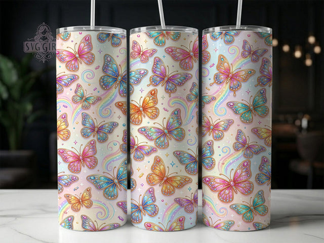 Jeweled Rainbow Butterfly 20oz Tumbler, Jeweled Butterfly, Rainbow Butterfly, Jeweled Rainbow, Butterfly Tumbler, Rainbow Tumbler, Butterfly Wrap PNG, 20oz Tumbler Wrap Sublimation SvggirlplusArt 