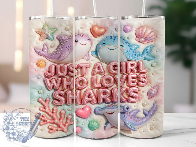Jeweled Shark Sparkly Ocean 20oz Tumbler, Sparkly 3D, Shark Lover, Ocean Theme, Marine Illustration, Skinny Tumbler, Sublimation PNG Sublimation ToriDesigns 