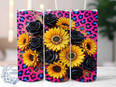 Jeweled Sunflower Roses 20oz Tumbler, Sunflower Motif, Rose Design, Jeweled Accents, Floral Theme, Elegant Style, 20oz Wrap, Sublimation Tumbler Sublimation ToriDesigns 