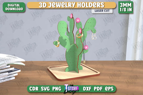Jewelry Display Laser Cut Bundle | Cactus Jewelry Stand | Earrings Stand | Jewelry Holder | CNC Files SVG The T Store Design 