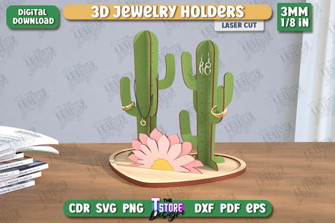Jewelry Display Laser Cut Bundle | Cactus Jewelry Stand | Earrings Stand | Jewelry Holder | CNC Files SVG The T Store Design 