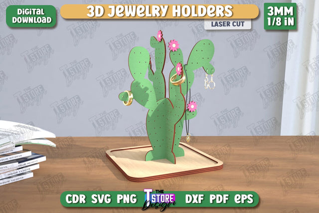 Jewelry Display Laser Cut | Cactus Jewelry Stand | Earrings Stand | CNC File SVG The T Store Design 