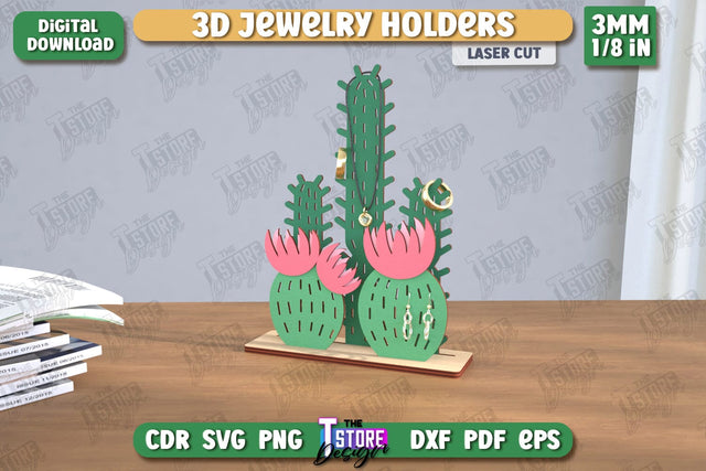Jewelry Display Laser Cut | Cactus Jewelry Stand | Earrings Stand | CNC File SVG The T Store Design 
