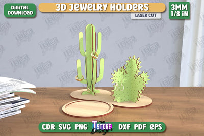 Jewelry Display Laser Cut | Cactus Jewelry Stand | Earrings Stand | CNC File SVG The T Store Design 