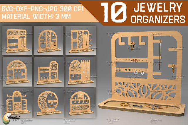 Jewelry Organizer Bundle. Earring Display Laser Cut SVG Evgenyia Guschina 