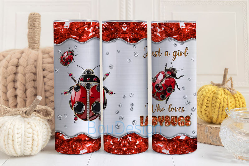 Jewelry Style Just A Girl Who Loves Ladybugs, Ladybugs Tumbler Wrap 20oz Skinny Tumbler Sublimation Design Sublimation BouDesign 