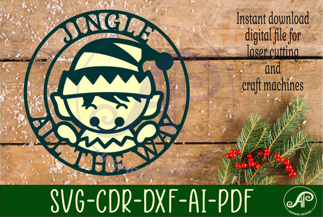 Jingle all the way with elf wall art sign, SVG file. vector SVG APInspireddesigns 