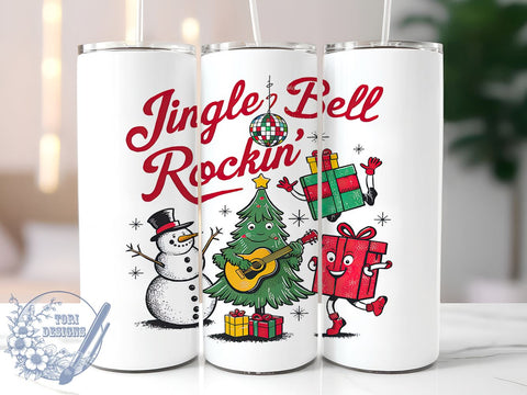Jingle Bell Rocking 20oz Skinny Tumbler PNG, Merry Christmas Tumbler Sublimation Wrap, Straight & Tapered Tumbler Wrap, Instant Digital Download Sublimation ToriDesigns 
