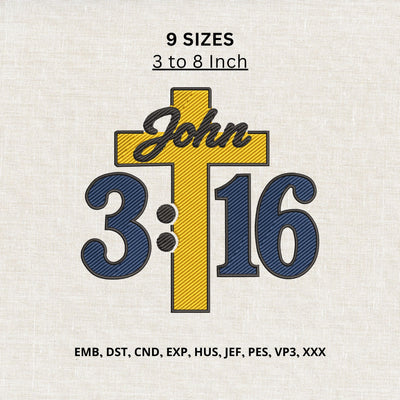 John 3:16 Cross Machine Embroidery Design – Christian Bible Verse Faith Religious Design Embroidery/Applique DESIGNS PatternFeed8 