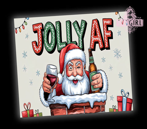 Jolly AF, Funny Santa, 20oz Tumbler, Christmas PNG, Holiday Humor, Tumbler Design, Santa Claus Gift, Drinkware Sublimation Sublimation SvggirlplusArt 