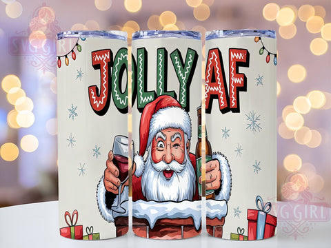 Jolly AF, Funny Santa, 20oz Tumbler, Christmas PNG, Holiday Humor, Tumbler Design, Santa Claus Gift, Drinkware Sublimation Sublimation SvggirlplusArt 