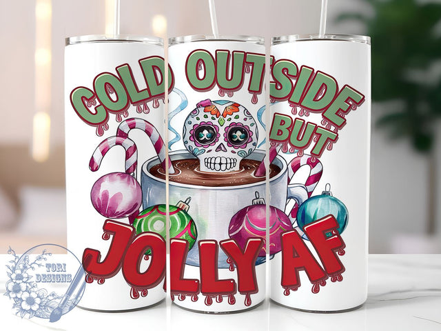 Jolly AF Skeleton, Christmas Tumbler, Skeleton Design, Sublimation PNG, 20 oz Tumbler, Holiday Humor, Spooky Christmas, Funny Holiday Drinkware Sublimation ToriDesigns 