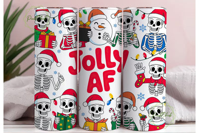 Jolly AF Skeleton Christmas Tumbler Wrap Sublimation PixelChick 