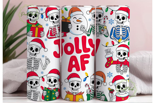 Jolly AF Skeleton Christmas Tumbler Wrap Sublimation PixelChick 