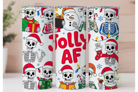 Jolly AF Skeleton Christmas Tumbler Wrap Sublimation PixelChick 