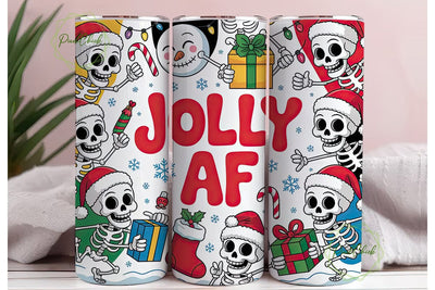 Jolly AF Skeleton Christmas Tumbler Wrap Sublimation PixelChick 