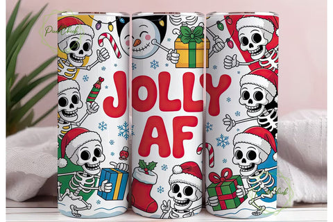 Jolly AF Skeleton Christmas Tumbler Wrap Sublimation PixelChick 