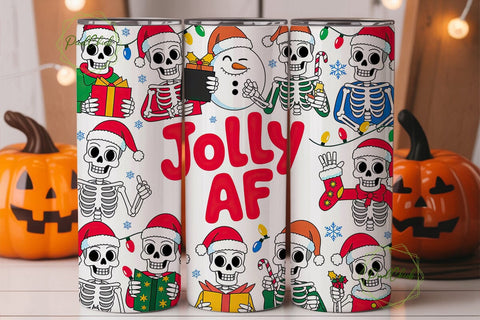 Jolly AF Skeleton Christmas Tumbler Wrap Sublimation PixelChick 