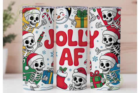 Jolly AF Skeleton Christmas Tumbler Wrap Sublimation PixelChick 