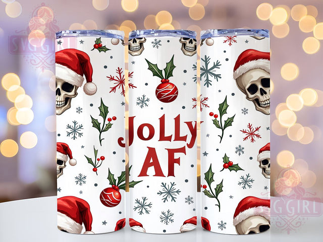Jolly AF Tumbler, Skull Design, Merry Christmas, PNG Wrap, Sublimation Art, Holiday Drinkware, Christmas Decor, Festive Gifts Sublimation SvggirlplusArt 