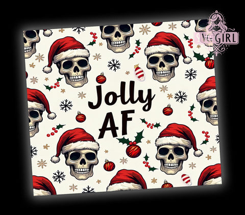 Jolly AF Tumbler, Skull Design, Merry Christmas, PNG Wrap, Sublimation Art, Holiday Drinkware, Christmas Decor, Festive Gifts Sublimation SvggirlplusArt 