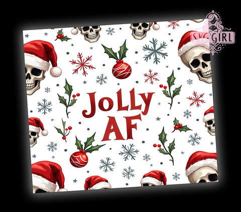 Jolly AF Tumbler, Skull Design, Merry Christmas, PNG Wrap, Sublimation Art, Holiday Drinkware, Christmas Decor, Festive Gifts Sublimation SvggirlplusArt 