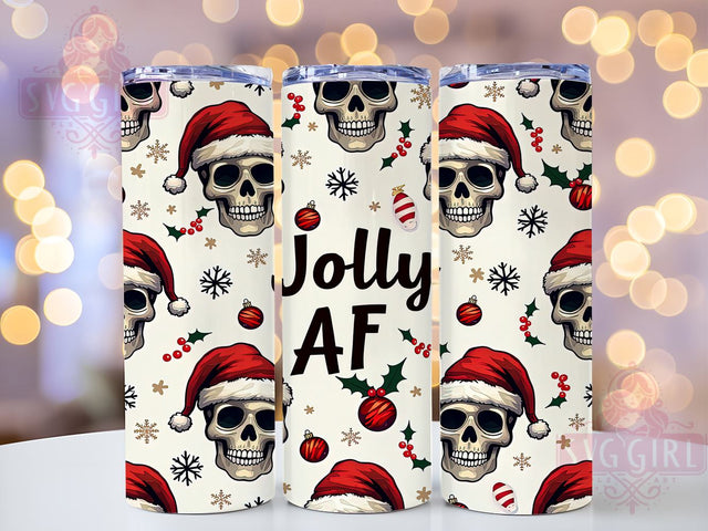Jolly AF Tumbler, Skull Design, Merry Christmas, PNG Wrap, Sublimation Art, Holiday Drinkware, Christmas Decor, Festive Gifts Sublimation SvggirlplusArt 