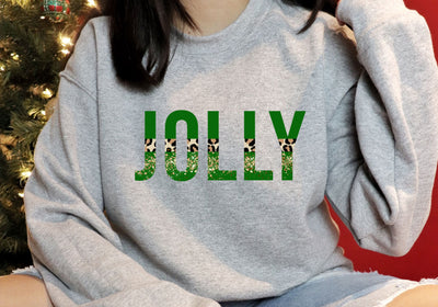 Jolly | Green Leopard Glitter Christmas PNG | Festive Holiday Typography Design Sublimation Print Perfect Design Shop 