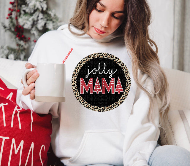 Jolly Mama | Leopard Print Christmas Circle PNG | Holiday Mom Design Sublimation Print Perfect Design Shop 