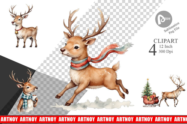Jolly Reindeer Clipart Sublimation artnoy 