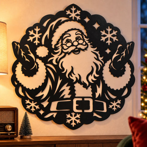 Jolly Santa Claus Laser SVG | Christmas Snowflakes DXF | Santa Metal Wall Art | Holiday Plasma Cutting File | Christmas Decor SVG HappyDesignStudio 