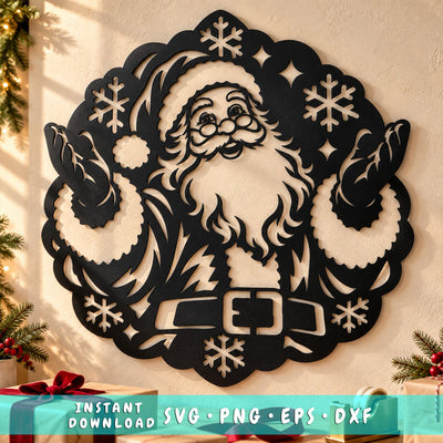 Jolly Santa Claus Laser SVG | Christmas Snowflakes DXF | Santa Metal Wall Art | Holiday Plasma Cutting File | Christmas Decor SVG HappyDesignStudio 