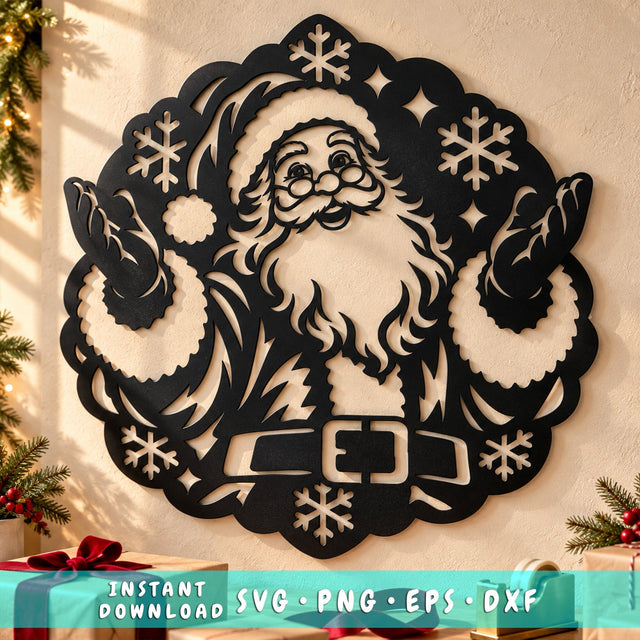Jolly Santa Claus Laser SVG | Christmas Snowflakes DXF | Santa Metal Wall Art | Holiday Plasma Cutting File | Christmas Decor SVG HappyDesignStudio 