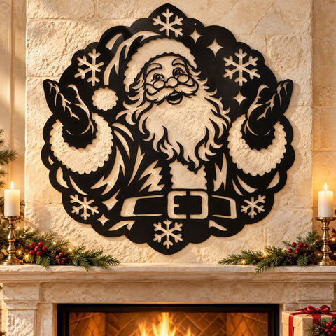 Jolly Santa Claus Laser SVG | Christmas Snowflakes DXF | Santa Metal Wall Art | Holiday Plasma Cutting File | Christmas Decor SVG HappyDesignStudio 