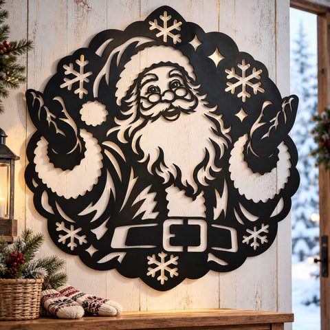 Jolly Santa Claus Laser SVG | Christmas Snowflakes DXF | Santa Metal Wall Art | Holiday Plasma Cutting File | Christmas Decor SVG HappyDesignStudio 