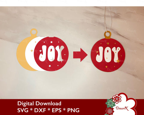 Joy 3D Christmas SVG Ornament - 3 Layer Cut File SVG DawnKDesigns 