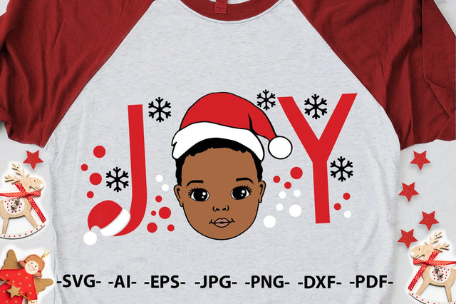 JOY Christmas SVG Black Boy with Santa Hat PNG DXF PDF for Cricut Sublimation Holiday Shirt Design SVG 1uniqueminute 