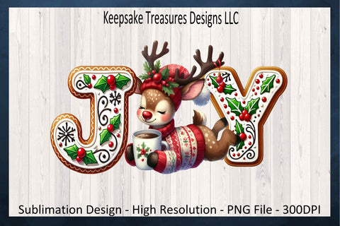 'Joy' Festive Letter Design with Playful Reindeer in Cozy Sweater, Sublimation PNG Design Sublimation Keepsake Treasures Designs LLC. 