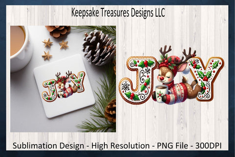 'Joy' Festive Letter Design with Playful Reindeer in Cozy Sweater, Sublimation PNG Design Sublimation Keepsake Treasures Designs LLC. 