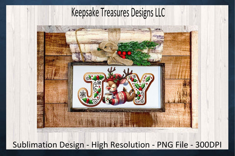 'Joy' Festive Letter Design with Playful Reindeer in Cozy Sweater, Sublimation PNG Design Sublimation Keepsake Treasures Designs LLC. 